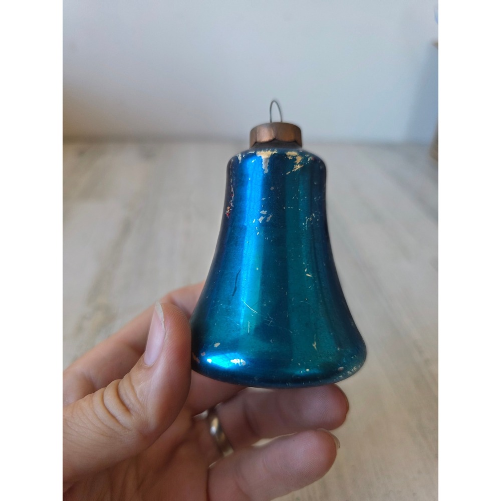 Vintage pre world war II? Blue Glass Bell ornament Xmas large tree